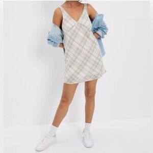 American Eagle Green & White Plaid Babydoll Mini Dress (XXL)